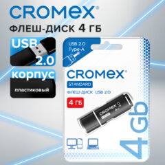 Флеш-диск 4 GB, CROMEX (КРОМЕКС) Standard USB 2.0, черный, 514156