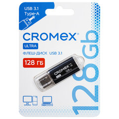 Флеш-диск 128 GB, CROMEX (КРОМЕКС) Ultra USB 3.1, металлический корпус, черный, 514165