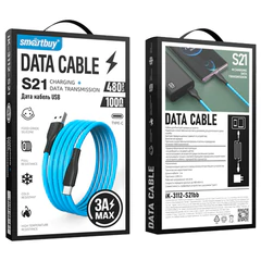 Кабель S21 USB – Type-C, 1 м, 3 А, SMARTBUY, для зарядки и передачи данных, синий, 93393