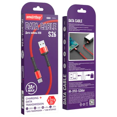 Кабель S26 USB – Type-C, 1 м, 3 А, SMARTBUY, для зарядки и передачи данных, красный, 93652