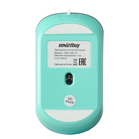 Мышь проводная бесшумная SMARTBUY 288-K, USB, 3 кнопки+1 колесо, оптическая, зеленая 06826