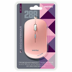 Мышь проводная бесшумная SMARTBUY 288-P, USB, 3 кнопки + 1 колесо, оптическая, розовая, 06833