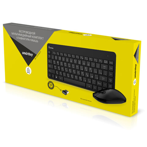 Набор беспроводной SMARTBUY 220349AG, клавиатура, мышь 2 кнопки+1 колесо, черный SBC-220349AG-K
