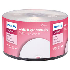 Диск DVD-R PHILIPS 4,7 Гб, 16x, Bulk (термоусадка без шпиля), поверхность для печати, КОМПЛЕКТ 50 шт.