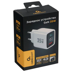 Зарядное устройство сетевое (220В) CABLEXPERT, дисплей, 35 Вт GaN, QC4/<wbr/>PD3, 1хUSB, 1хType-C, MP3A-PC-52
