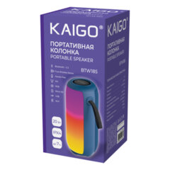 Колонка портативная влагозащищенная KAIGO (КАЙГО) BTW185, 20 Вт, Bluetooth, USB, Micro SD, AUX, RGB, TWS, FM, синяя, 514221