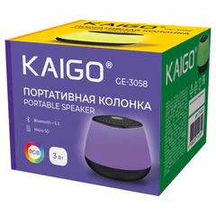 Колонка портативная KAIGO (КАЙГО) GE-3058, 3 Вт, Bluetooth, Micro SD, RGB, 514222