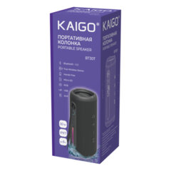 Колонка портативная влагозащищенная KAIGO (КАЙГО) BT30T, 30 Вт, Bluetooth, USB, Micro SD, AUX, RGB, TWS, IPX7, черная, 514226