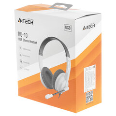 Наушники с микрофоном (гарнитура) A4TECH HU-10, проводные, 2 м, USB, черные с белым, 1611415