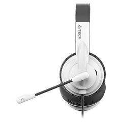 Наушники с микрофоном (гарнитура) A4TECH HU-10, проводные, 2 м, USB, черные с белым, 1611415