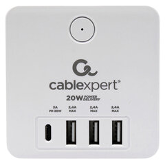 Сетевой фильтр CABLEXPERT Cube, 4 розетки, 16 А, 1 x Type-C PD, 3 х USB, белый, CUBE-4-СU3-W
