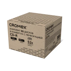 Диск CD-R CROMEX (КРОМЕКС), 700 Mb, 52x, в конверте с перфорацией, КОМПЛЕКТ 50 шт., 514306