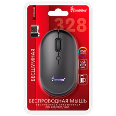 Мышь беспроводная бесшумная SMARTBUY 328AG, USB, 3 кнопки + 1 колесо-кнопка, черный