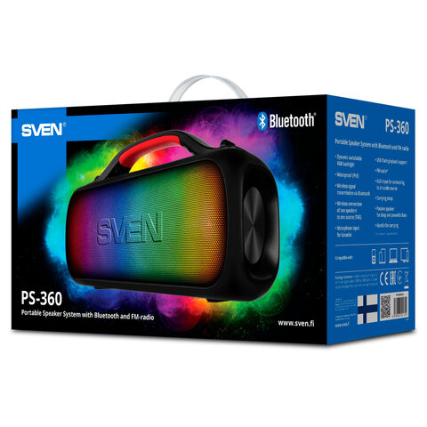 Колонка портативная SVEN PS-360, 24 Вт, TWS, Bluetooth, FM, USB, черный, SV-021740 - фото 4