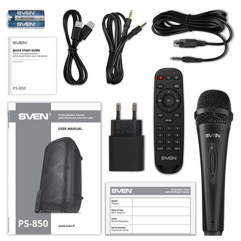 Колонка портативная SVEN PS-850, 100 Вт, TWS, Bluetooth, FM, USB, microSD, LED-дисплей, черная, SV-022679 - фото 4