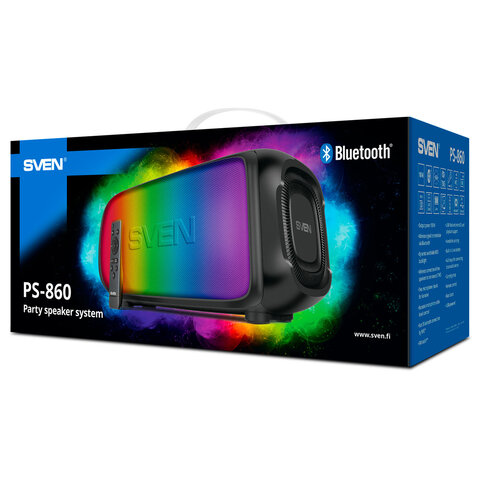 Колонка портативная SVEN PS-860, 100 Вт, TWS, Bluetooth, FM, USB, microSD, черный, SV-022518