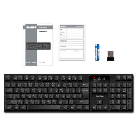 Клавиатура беспроводная SVEN KB-C2300W, USB, 104 клавиши, 2,4 GHz, черная, SV-021474
