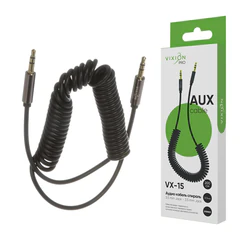 Переходник AUX, jack 3,5 (M) – jack 3,5 (M), 2 м, VIXION PRO VX-15, спираль, черный, 02755