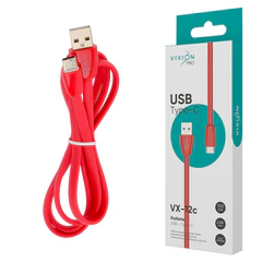 Кабель силиконовый USB – Type-C, 1 м, VIXION PRO VX-12c, для зарядки и передачи данных, красный, 03028