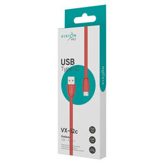 Кабель силиконовый USB – Type-C, 1 м, VIXION PRO VX-12c, для зарядки и передачи данных, красный, 03028