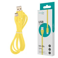 Кабель силиконовый USB – Type-C, 1 м, VIXION PRO VX-12c, для зарядки и передачи данных, желтый, 03035