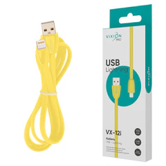 Кабель силиконовый USB – Lightning 8 pin, 1 м, VIXION PRO VX-12i, для зарядки и передачи данных, желтый, 02984