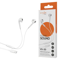 Наушники с микрофоном (гарнитура) VIXION PRO VS-20, проводные, 1,2 м, Type-C, белый, 06319