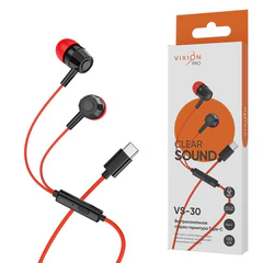 Наушники с микрофоном (гарнитура) VIXION PRO VS-30, проводные, 1,2 м, Type-C, красный, 03431