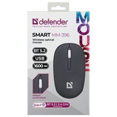 Мышь беспроводная DEFENDER Smart MM-396, 1600 dpi, 2 кнопки + 1 колесо-кнопка, оптическая, черная, 52396