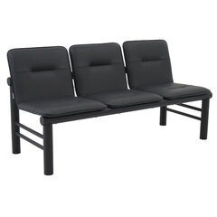 Кресло для посетителей трехсекционное &laquo;Троя&raquo;,1470&times;590&times;755 мм, черный каркас, кожзам черный, СМ 105-03 К01