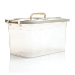 Ящик-контейнер 10 л с КРЫШКОЙ НА ЗАЩЕЛКАХ И РУЧКОЙ, 19&times;35&times;23 см, пластик, прозрачный, крышка ассорти, 810