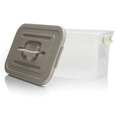 Ящик-контейнер 10 л с КРЫШКОЙ НА ЗАЩЕЛКАХ И РУЧКОЙ, 19&times;35&times;23 см, пластик, прозрачный, крышка ассорти, 810