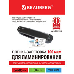Пленки-заготовки для ламинирования МАЛОГО ФОРМАТА (54&times;86 мм), КОМПЛЕКТ 100 шт., 100 мкм, BRAUBERG, 530904