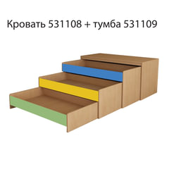 Кровать детская трехъярусная, 1480&times;652&times;720 мм, ЛДСП, бук бавария/<wbr/>цветная, настил фанера