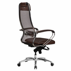 Кресло офисное МЕТТА &laquo;SAMURAI&raquo; SL-1, сверхпрочная ткань-сетка/<wbr/>экокожа, темно-коричневое