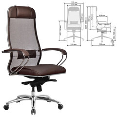 Кресло офисное МЕТТА &laquo;SAMURAI&raquo; SL-1, сверхпрочная ткань-сетка/<wbr/>экокожа, темно-коричневое