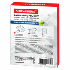 Пленки-заготовки для ламинирования МАЛОГО ФОРМАТА (65&times;95 мм), КОМПЛЕКТ 100 штук, 75 мкм, BRAUBERG, 531791