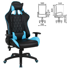 Кресло компьютерное BRABIX &laquo;GT Master GM-110&raquo;, две подушки, экокожа, черное/<wbr/>голубое, 531928