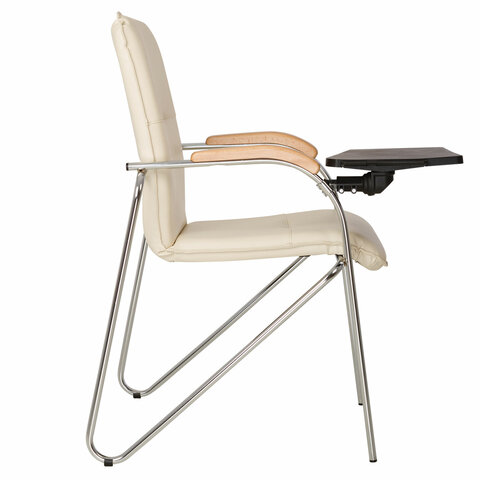 Кресло для приемных и переговорных "Samba T plast" со столиком, хромированный каркас, кожзам бежевый
