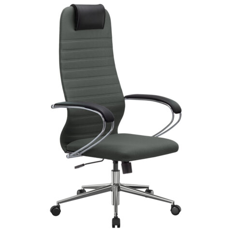 Кресло офисное МЕТТА "SU-B-10" хром, ткань-сетка, сиденье и спинка мягкие, темно-серое - фото 3