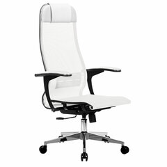 Кресло офисное МЕТТА &laquo;К-4-Т&raquo; хром, прочная сетка, сиденье и спинка регулируемые, белое