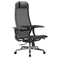 Кресло офисное МЕТТА &laquo;К-4-Т&raquo; хром, прочная сетка, сиденье и спинка регулируемые, черное