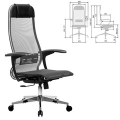 Кресло офисное МЕТТА &laquo;К-4-Т&raquo; хром, прочная сетка, сиденье и спинка регулируемые, серое