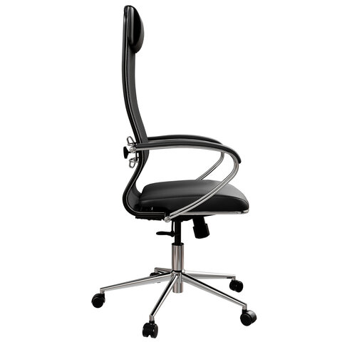 Кресло офисное МЕТТА "К-16" хром, ткань-сетка/экокожа, сиденье мягкое, черное - фото 4