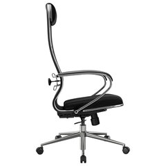 Кресло офисное МЕТТА &laquo;К-16&raquo; хром, ткань-сетка/<wbr/>экокожа, сиденье мягкое, черное