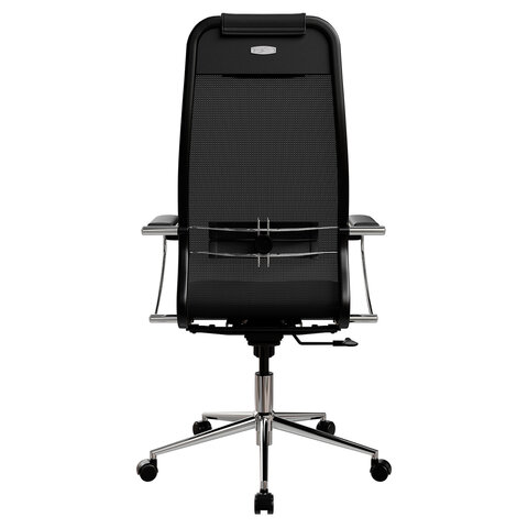 Кресло офисное МЕТТА "К-16" хром, ткань-сетка/экокожа, сиденье мягкое, черное - фото 9