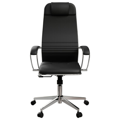 Кресло офисное МЕТТА "К-6" хром, экокожа, сиденье и спинка мягкие, черное - фото 4
