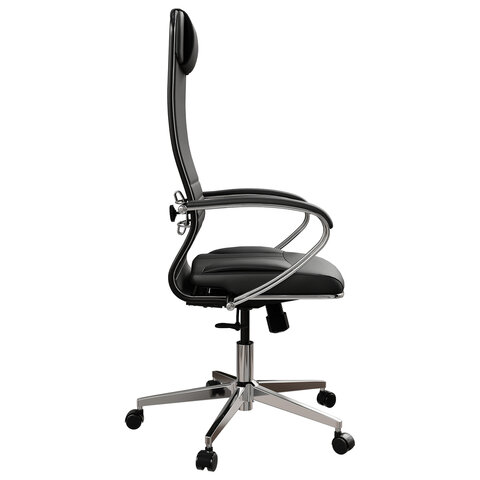 Кресло офисное МЕТТА "К-6" хром, экокожа, сиденье и спинка мягкие, черное - фото 5