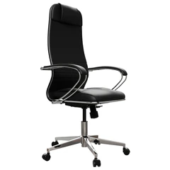 Кресло офисное МЕТТА "К-6" хром, экокожа, сиденье и спинка мягкие, черное