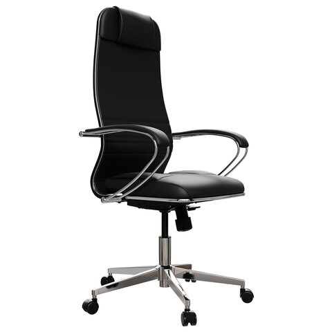 Кресло офисное МЕТТА "К-6" хром, экокожа, сиденье и спинка мягкие, черное